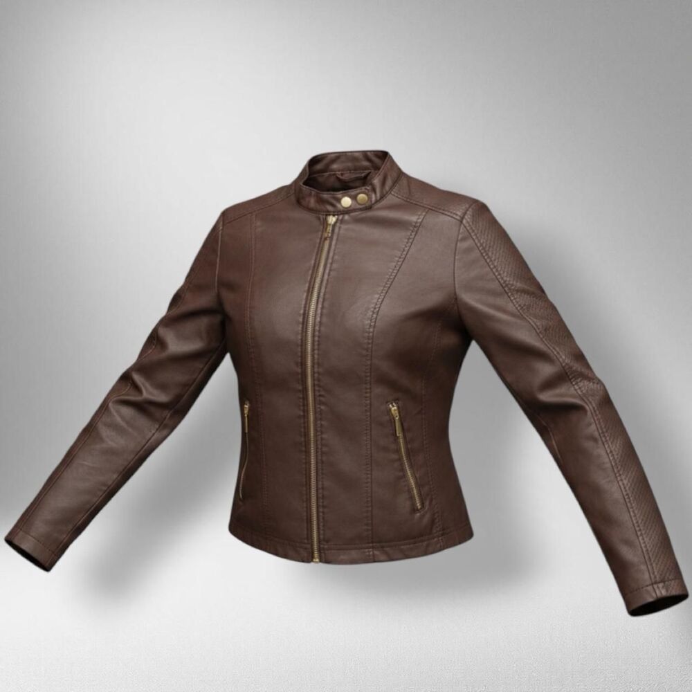 Baccini Brown Faux Leather Moto Jacket – Size S